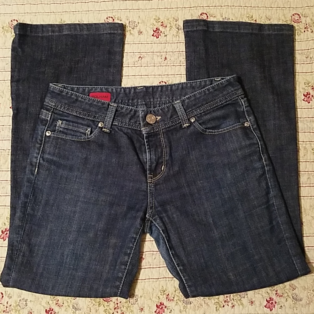 Polham brand blue jeans.